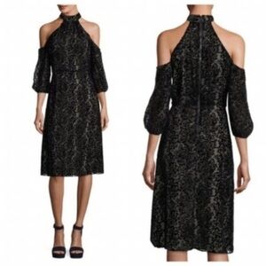 Alice + Olivia Ruthann Black Velvet Cold Shoulder Halter Dress